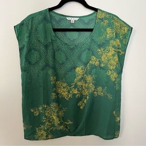💚 Cabi cute vintage! Green Envy Yellow Floral top EUC